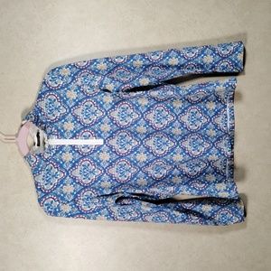 04173 J. McLaughlin Bedford blue & yellow L/S half zip top L NWT